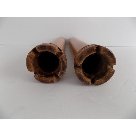 Wood Spools Bobbins Wooden Industrial 14" candle holder SET of 2 - Picture 5 of 6